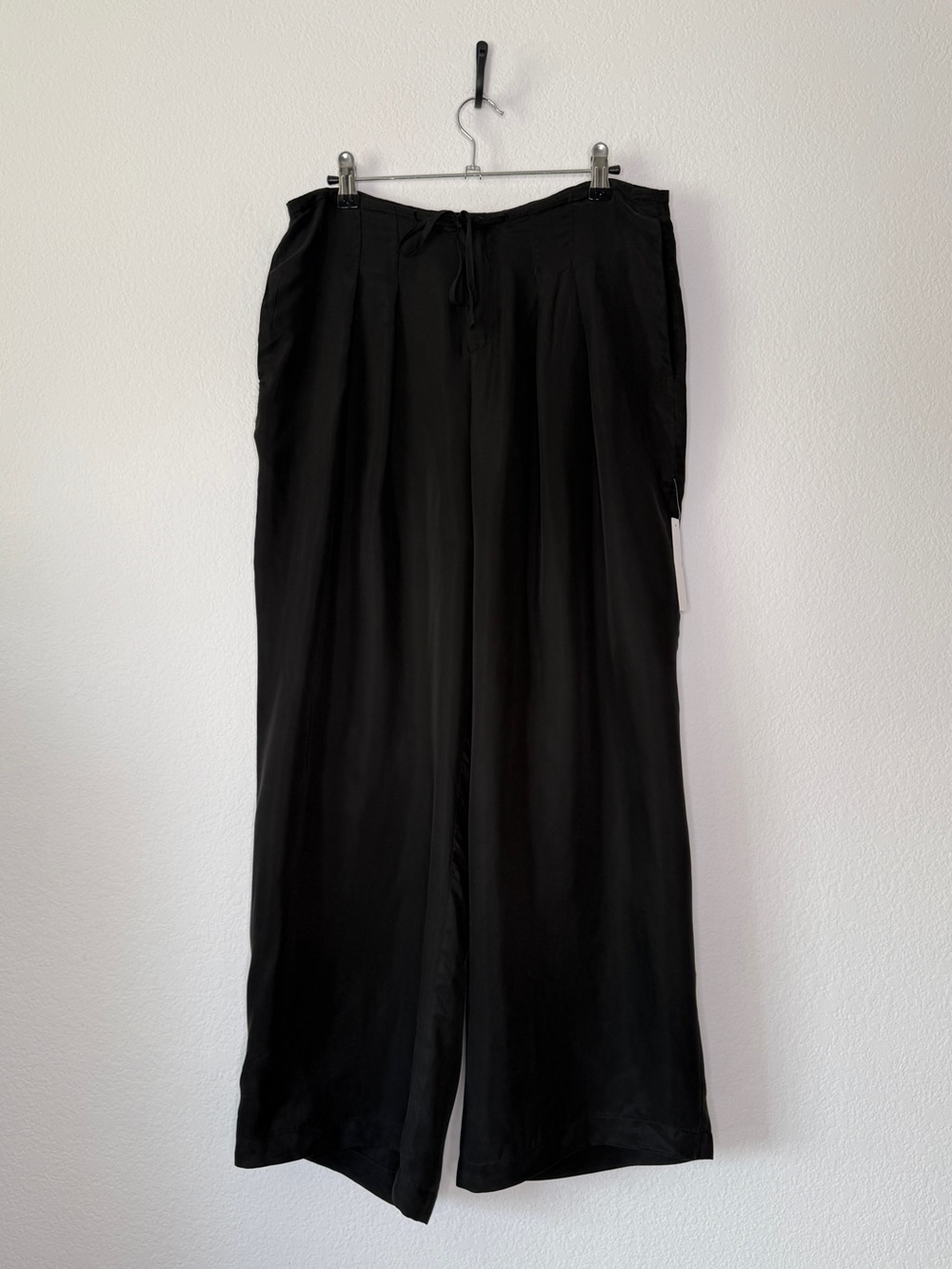 Lisa Says Gah Pants Wide Leg Black Drawstring Cupro Viscose Size S NWT
